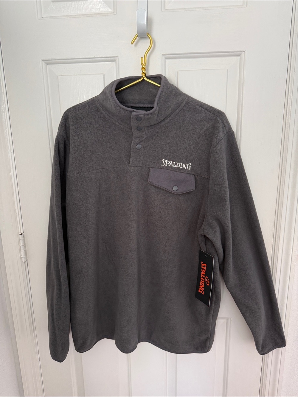 NEW Spalding Dark Gray Snap-Placket Fleece Pullover